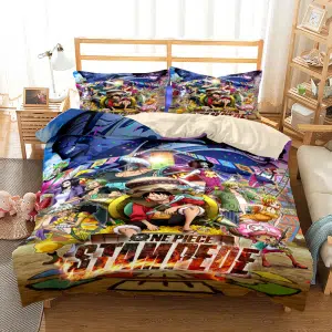 Parure de lit One Piece du film Stampede. Bonne qualité, confortable et à la mode sur un lit dans une maison