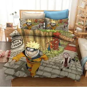 Parure de lit de Naruto et ses amis. Bonne qualité, confortable et à la mode sur un lit dans une maison