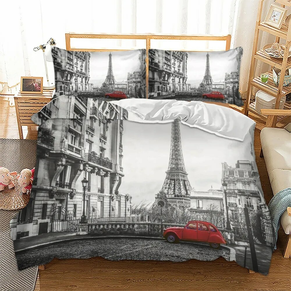 Parure de lit Paris noir et blanc, bonne qualité et très à la mode dans une maison