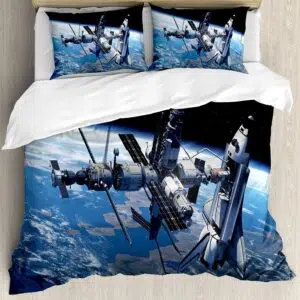 Parure de lit navette sur la station spatiale. Bonne qualité, confortable et à la mode sur un lit dans une maison