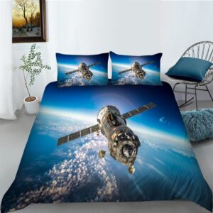 Parure de lit ISS vole au dessus de la Terre. Bonne qualité, confortable et à la mode sur un lit dans une maison