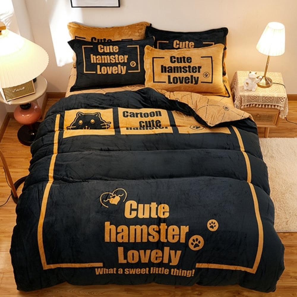 Parure de lit noir et doré avec inscription Cute hamster Lovely 47502 287768