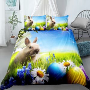 Parure de lit lapin et fleur de prairie. Bonne qualité, confortable et à la mode sur un lit dans une maison