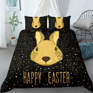 Parure de lit noir motif tête de lapin dorée.Bonne qualité, confortable et à la mode sur un lit dans une maison