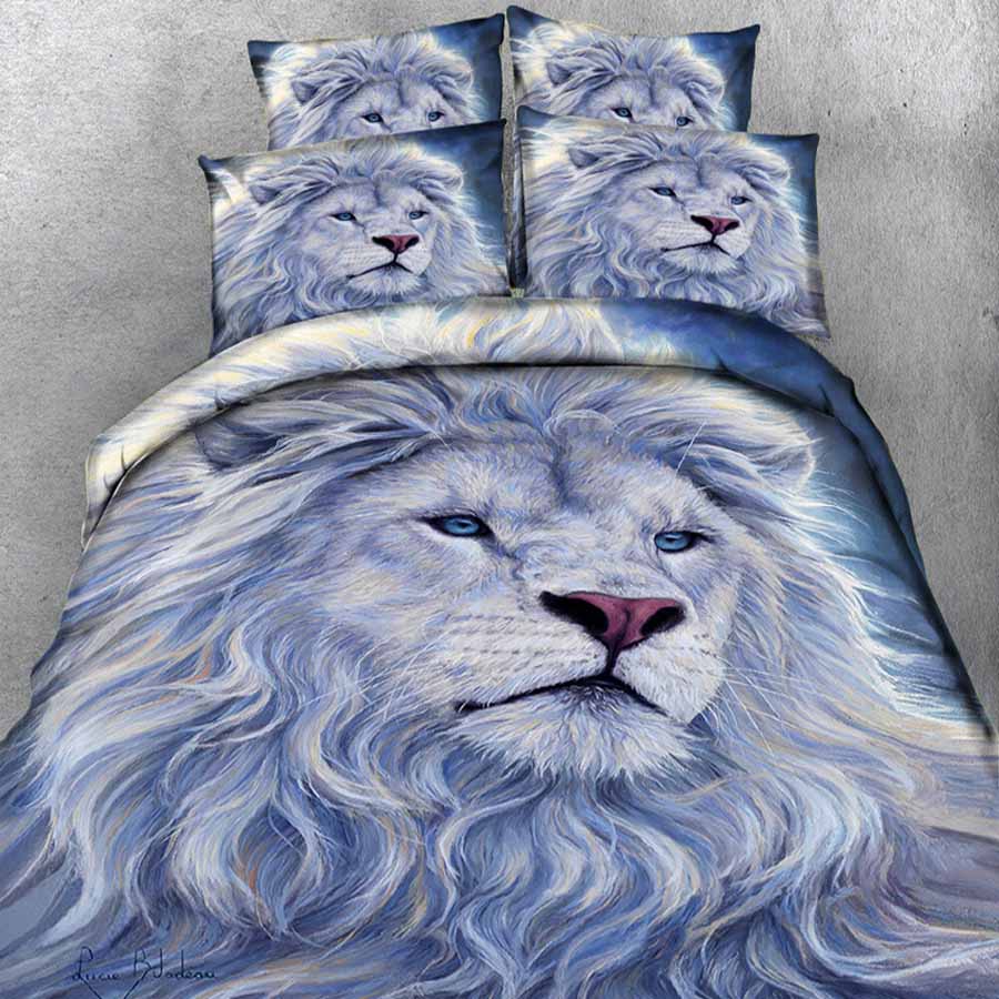 Parure de lit lion blanc. Bonne qualité, confortable et à la mode sur un lit
