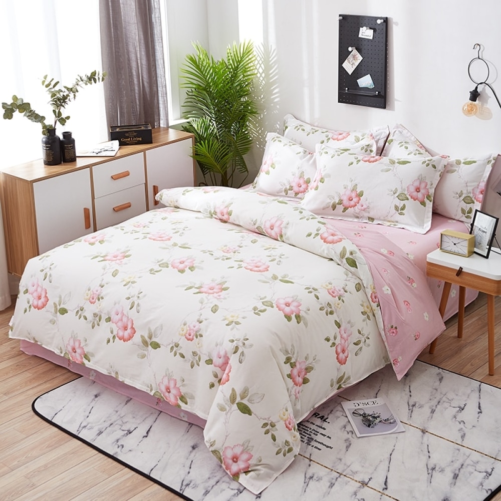 Parure de lit blanche en coton à motif floral 49284 0059e1