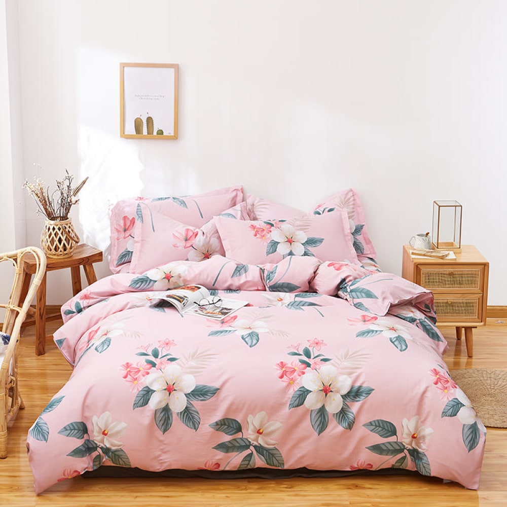 Parure de lit rose avec motif fleurs en coton 49284 3e17bb