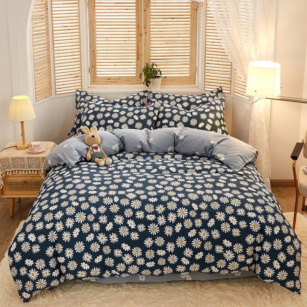 Parure de lit bleu profond à motif floral en coton 49284 bdc6eb
