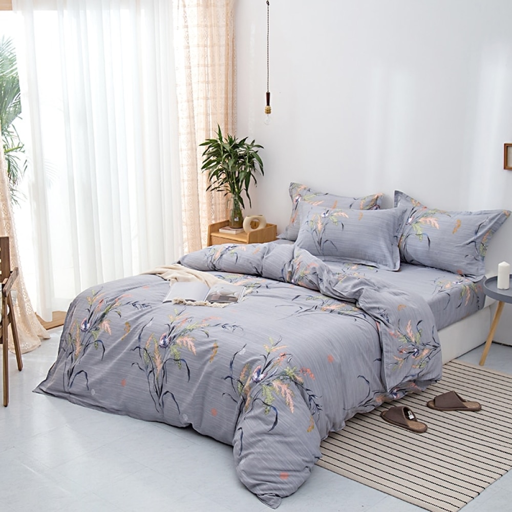 Parure de lit grise à motif floral en coton 49284 e67d1a