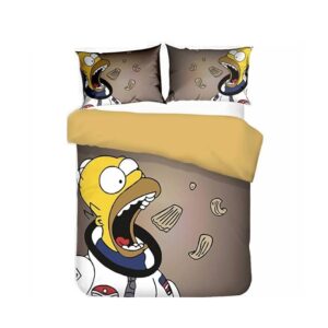 Parure de lit grise motif Homer Simpson. Bonne qualité, confortable et à la mode sur un lit dans une maison