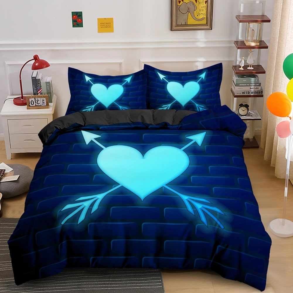 Parure de lit bleue avec motif cœur percé de flèches 50048 f585e8