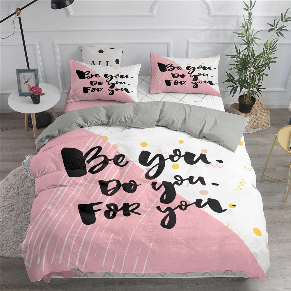 Parure de lit rose et blanc avec inscription « Be you, Do you, For You » 50215 d6ae4c