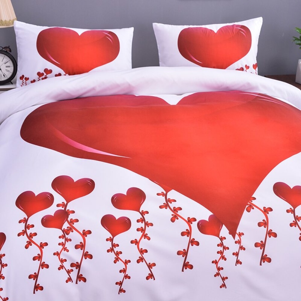 Parure de lit blanche à motif cœurs rouges 50336 c6fa49