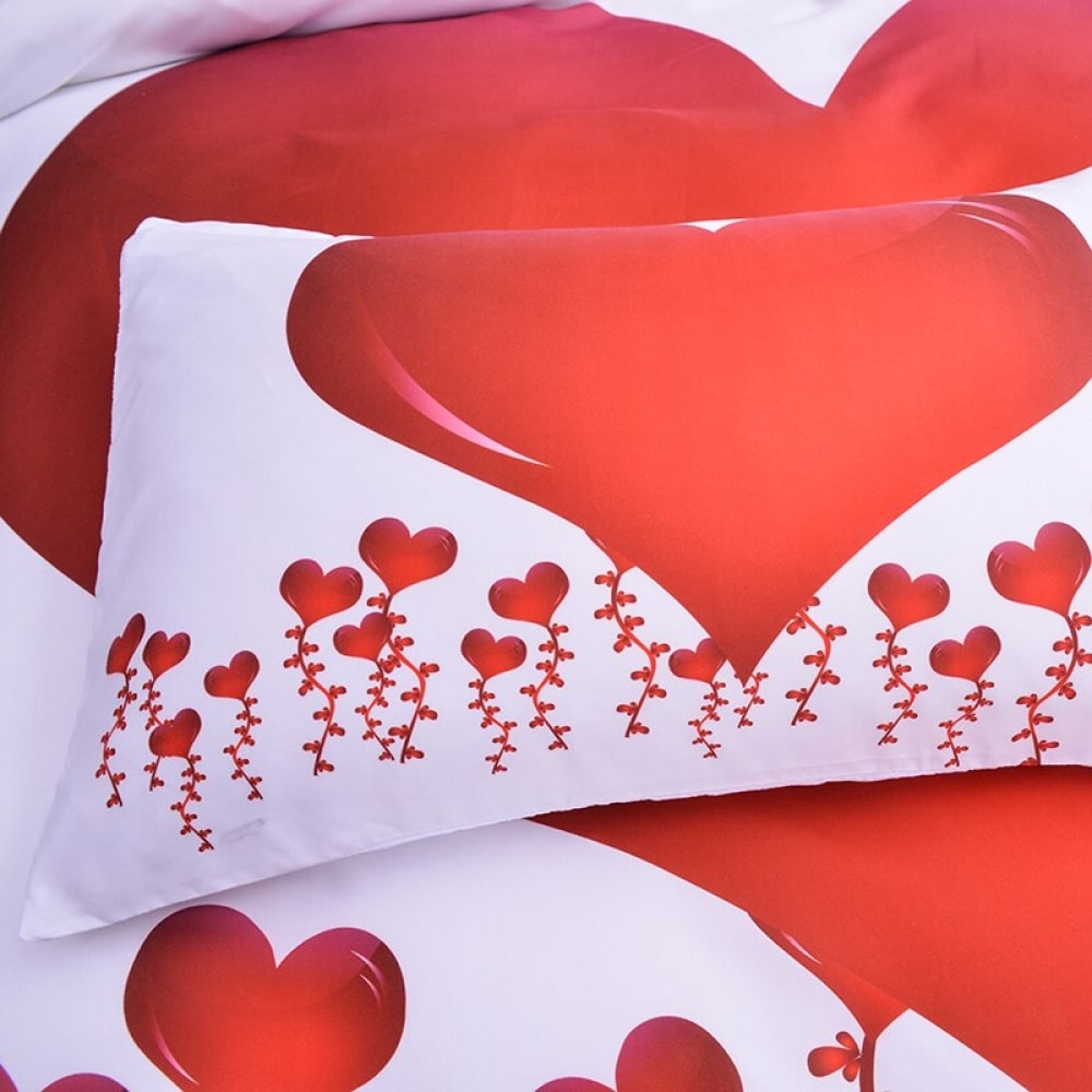 Parure de lit blanche à motif cœurs rouges 50336 f84d58