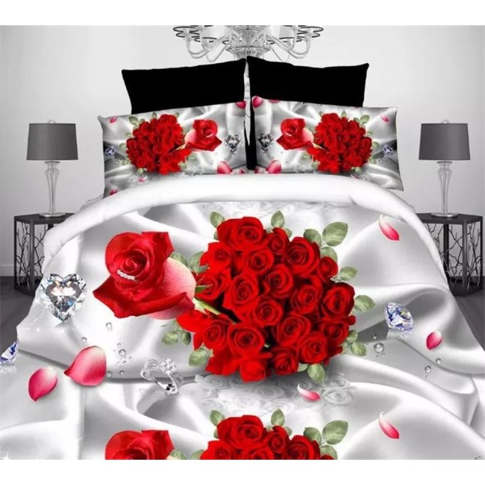 Parure de lit blanche rose rouge 50355 ec608f