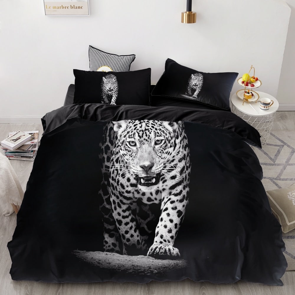 Parure de lit noir avec imprimé léopard noir et blanc 50634 d48251