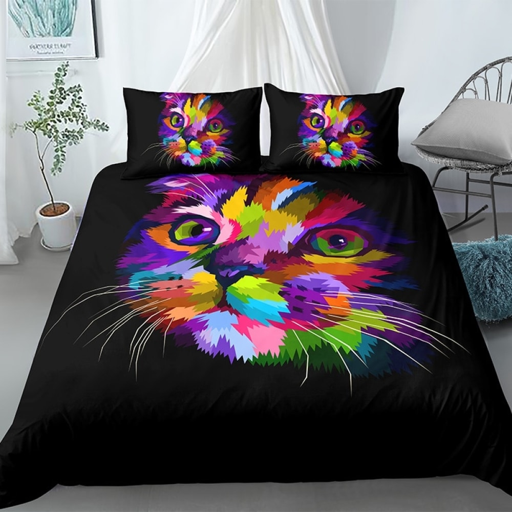 Parure de lit noir à motif tête de chat coloré 51032 3f6c18