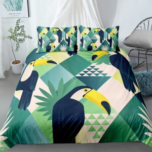 Parure de lit à motif toucan. Bonne qualité, confortable et à la mode sur un lit dans une maison