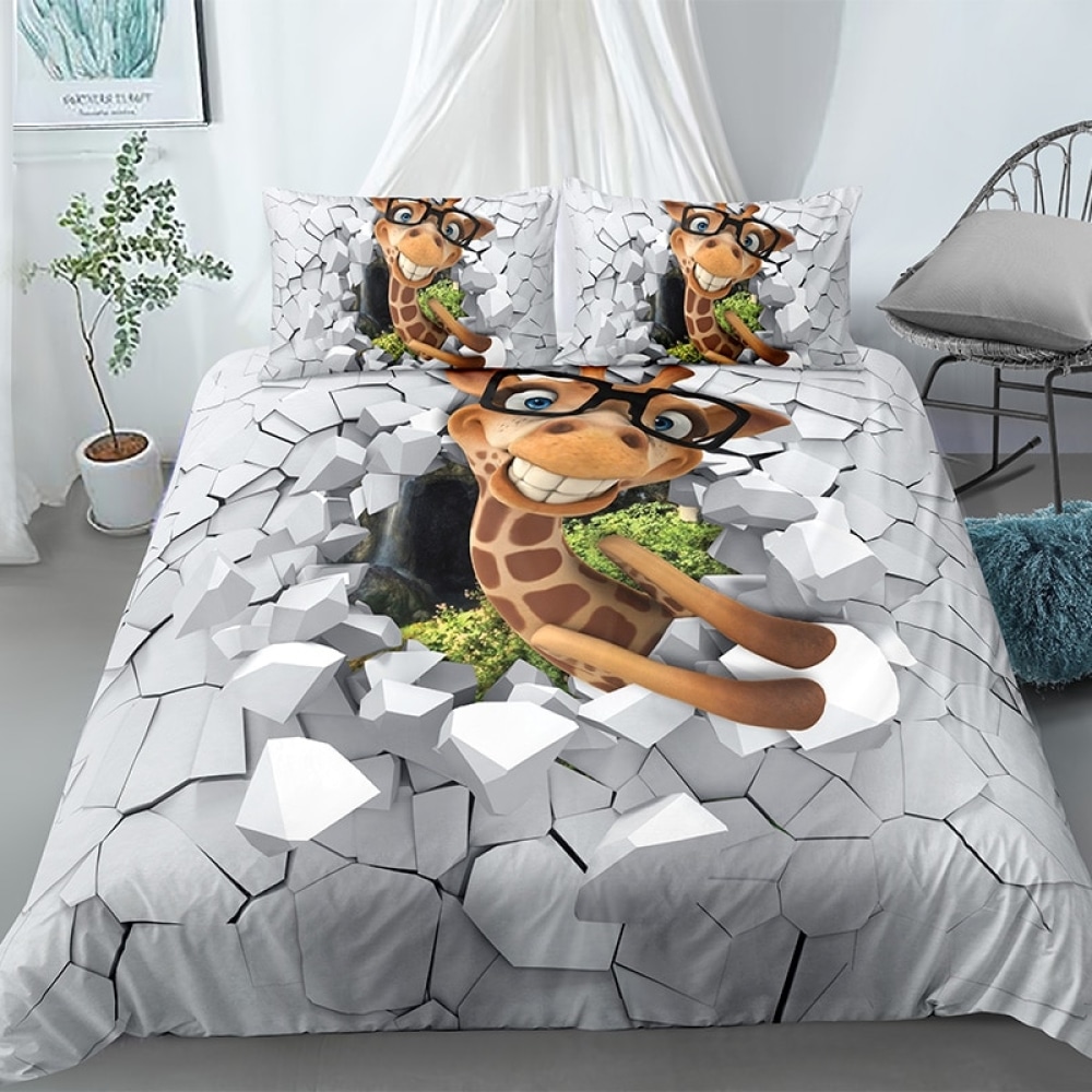 Parure de lit grise avec imprimé girafe 51032 d984bc