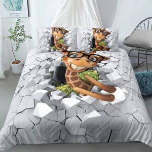 Parure de lit grise avec imprimé girafe. Bonne qualité, confortable et à la mode sur un lit dans une maison