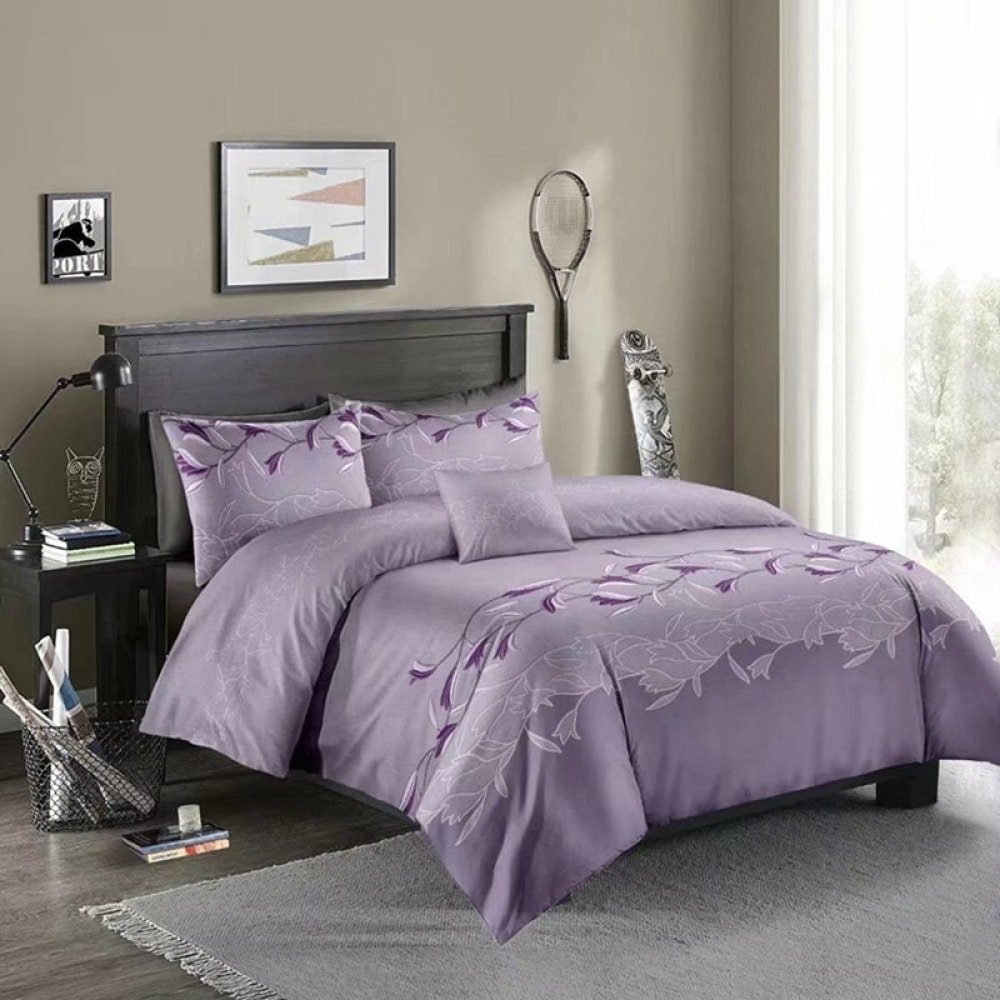 Parure de lit violette à motif floral blanc 51507 5f2a74
