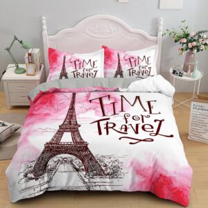 Parure de lit Paris inscription Time for Travel. Bonne qualité, confortable et à la mode sur un lit dans une maison