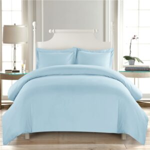 Parure de lit unie bleu clair style élégant. Bonne qualité, confortable et à la mode sur un lit dans une maison
