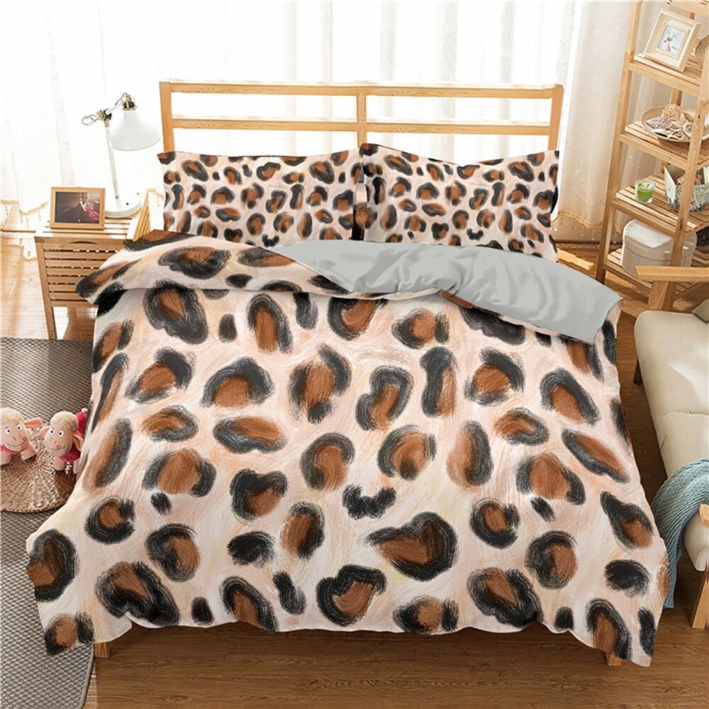 Parure de lit beige avec imprimé léopard 52007 ac1116