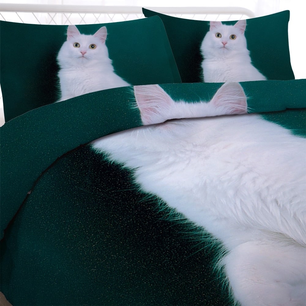 Parure de lit vert royal à motif chat blanc 52149 bcdb65