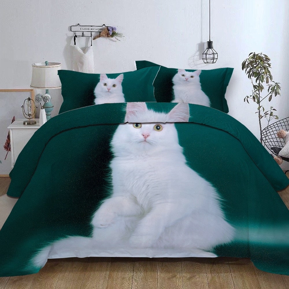Parure de lit vert royal à motif chat blanc 52149 ef8e38