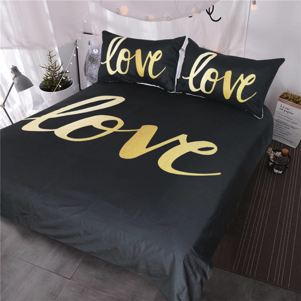 Parure de lit noire avec inscription « Love » 53056 0b8db3