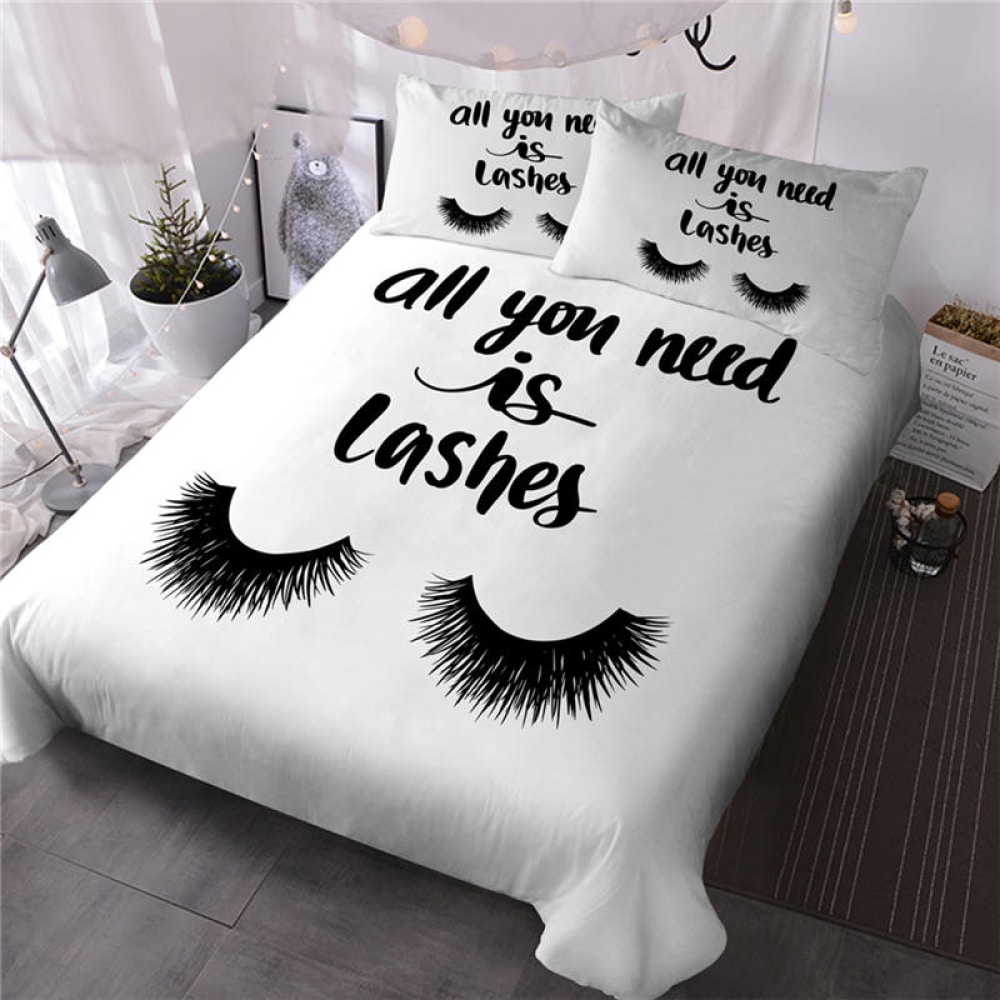 Parure de lit noire avec inscription « All you need is lashes » 53056 76dc78
