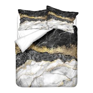 Parure de lit marbre noir, blanc et doré. Bonne qualité, confortable et à la mode sur un lit dans une maison
