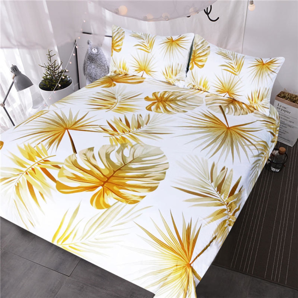 Parure de lit blanche à motif feuilles de palmier jaune 54355 31accf