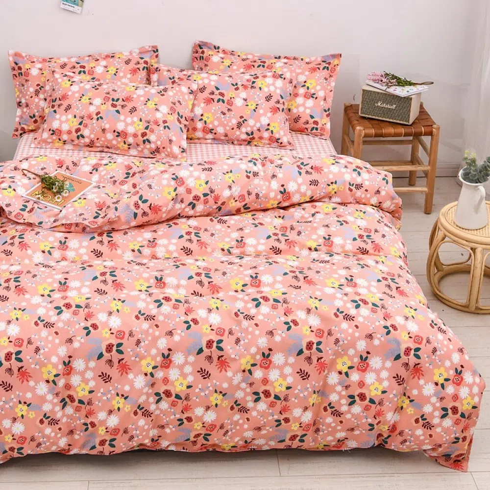 Parure de lit rose saumon avec imprimé fleuri 54769 32b260