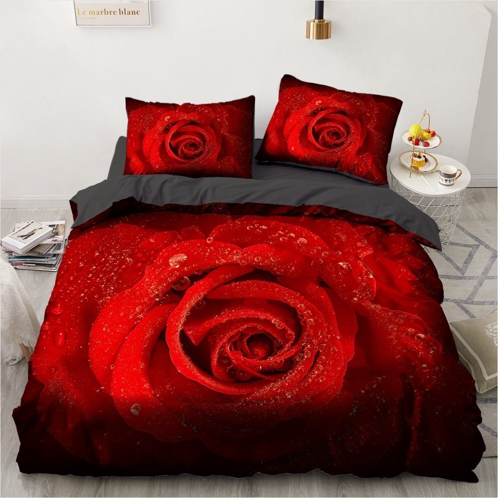 Parure de lit avec imprimé rose rouge 56330 cff990