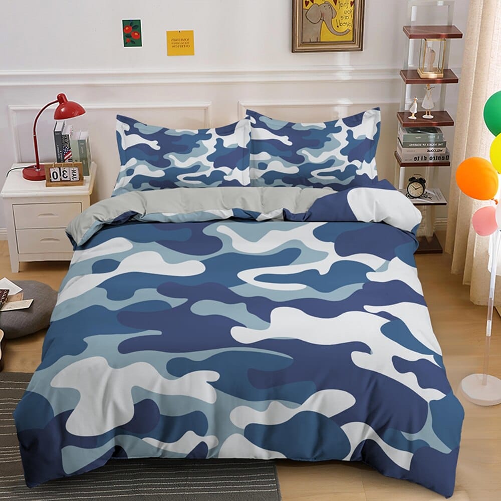 Parure de lit à motif camouflage en bleu et blanc 56605 a39e2f
