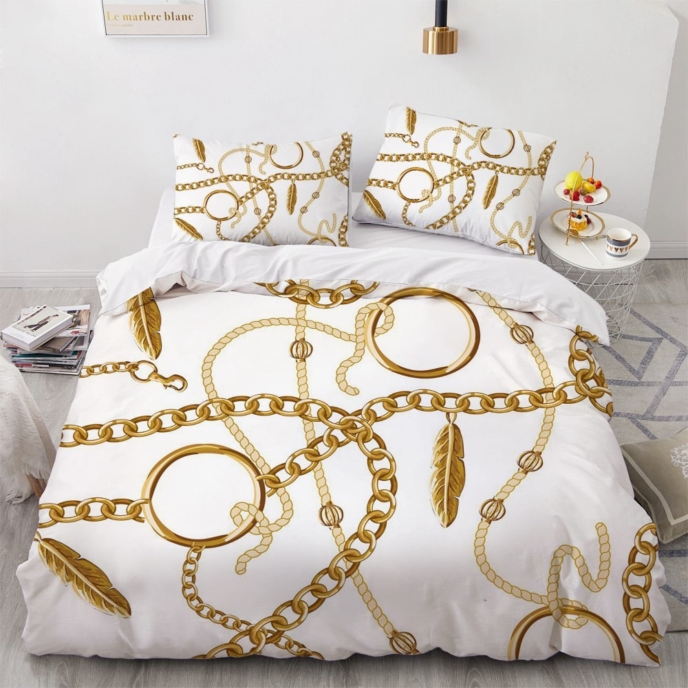 Parure de lit blanche avec imprimé chaîne en or 57328 74beff