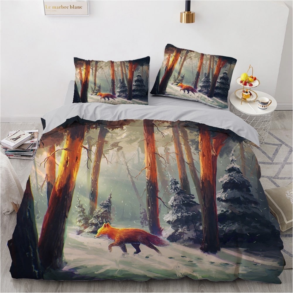 Parure de lit avec imprimé renard dans la forêt 57387 64e6a8