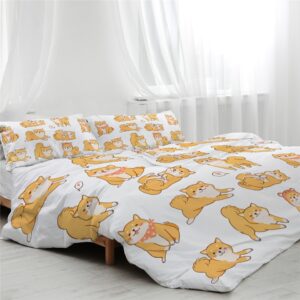 Parurre de lit blanche à motif Shiba. Bonne qualité, confortable et à la mode sur un lit dans une maison