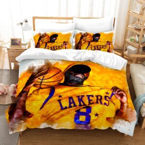 Parure de lit Lakers Basketball. Bonne qualité, confortable et à la mode sur un lit dans une maison