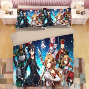 Parure de lit Kirito Kirigaya et sa bande. Bonne qualité, confortable et à la mode sur un lit dans une maison