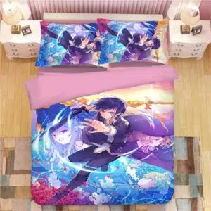 Parure de lit Kirito et Asuna en plein combat. Bonne qualité, confortable et à la mode sur un lit dans une maison
