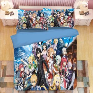 Parure de lit Sword Art Online à motif Kirito et sa bande. Bonne qualité, confortable et à la mode sur un lit dans une maison