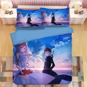 Parure de lit Asuna et Kirito Kirigaya. Bonne qualité, confortable et à la mode sur un lit dans une maison