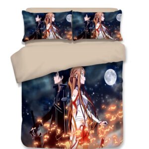 Parure de lit noir à motif Kirito et Asuna. Bonne qualité, confortable et à la mode sur un lit dans une maison