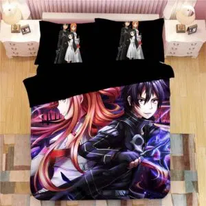 Parure de lit Kirito et Asuna de Sword Art Online. Bonne qualité, confortable et à la mode sur un lit dans une maison