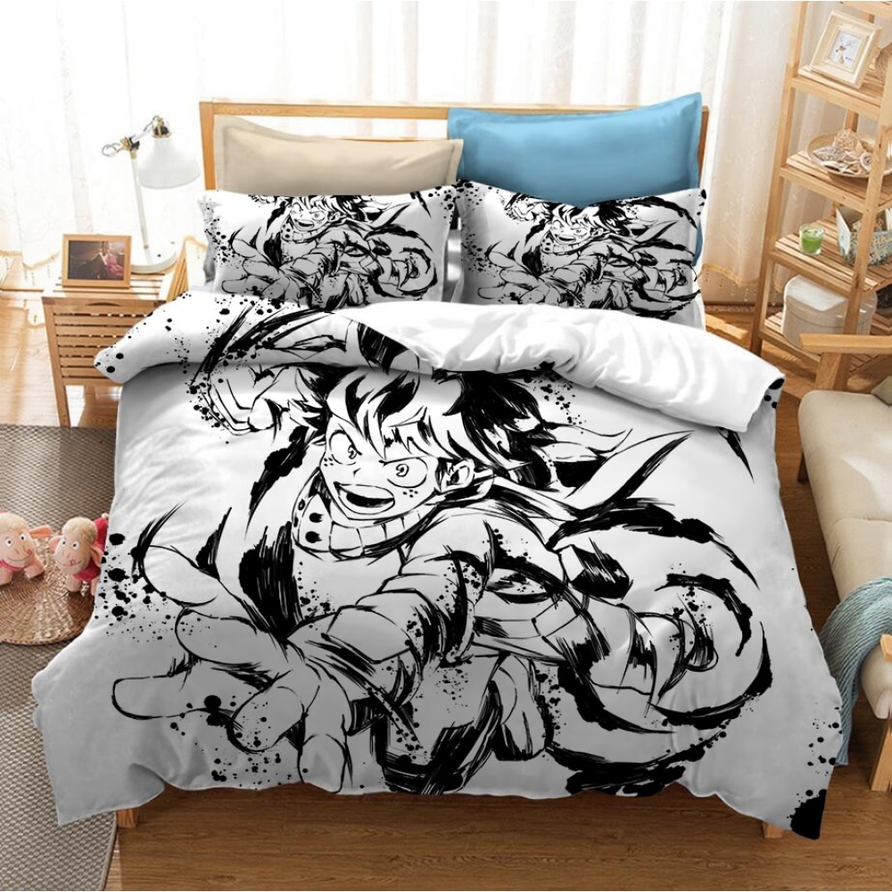 Parure de lit noir et blanc avec imprimé Midoriya Izuku 59079 13c2e4