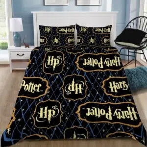 Parure de lit noir carrelet bleu Harry Potter. Bonne qualité, confortable et à la mode sur une maison