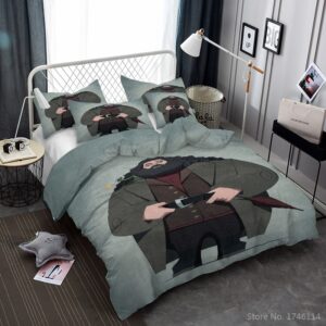 Parure de lit avec dessin de Hagrid. Bonne qualité, confortable et à la mode sur un lit dans une maison